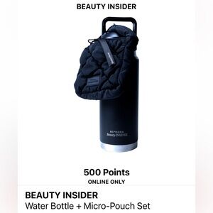 NIB Sephora Beauty Insider Black Water Bottle + Micro-Pouch Set